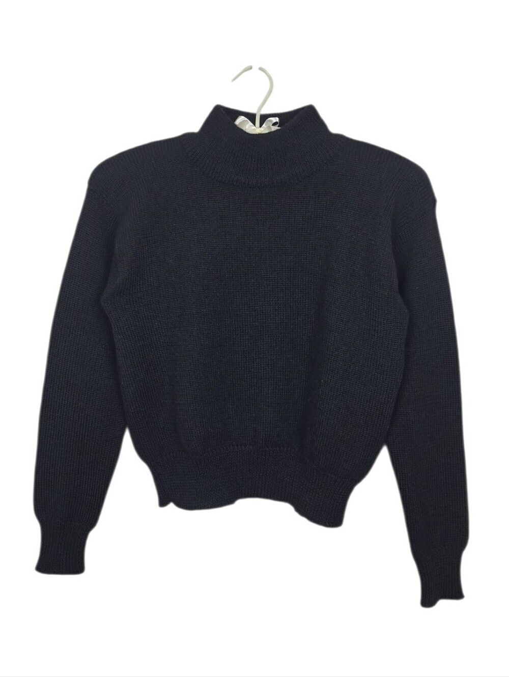 Vintage Meister 100% New Wool Cropped Mock Neck Ski Sweater Black Small